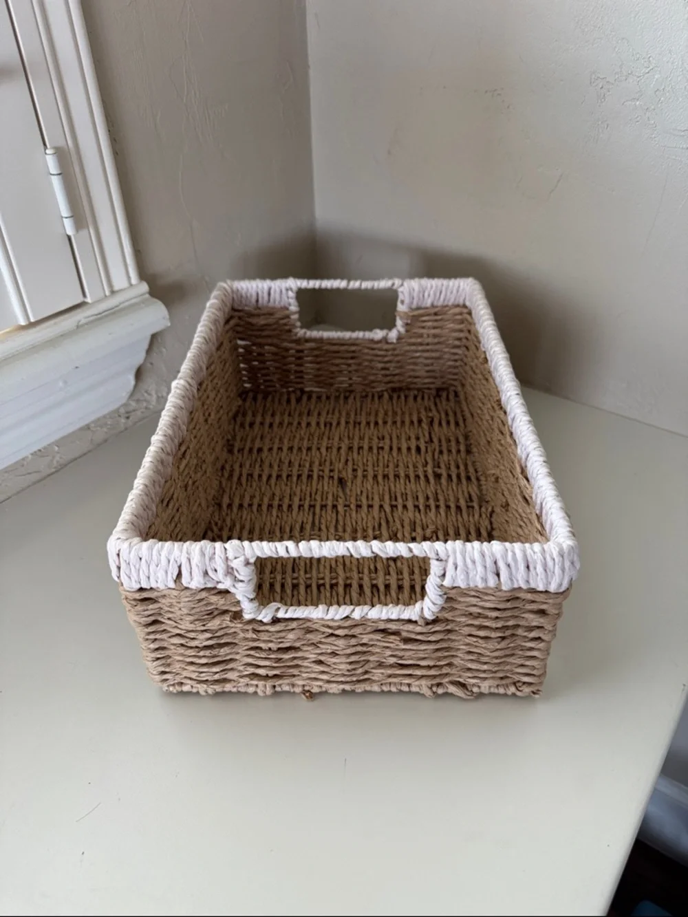 Woven Natural and Cream Rectangular Storage Basket